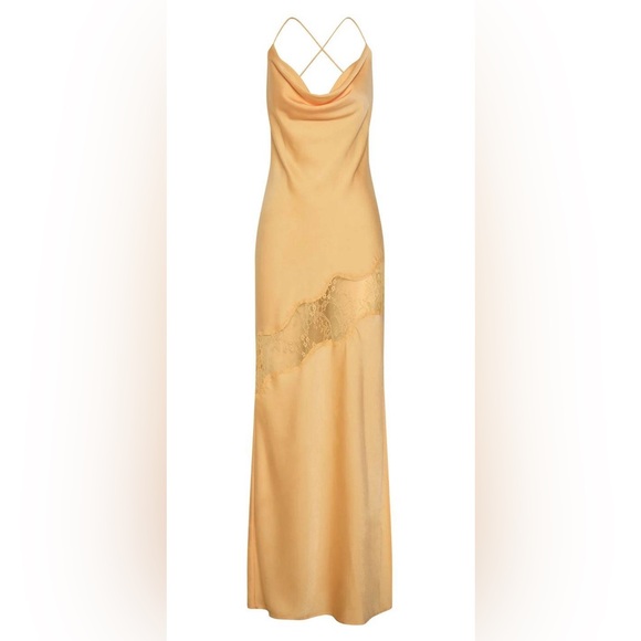 Meshki Chandra Women’s Lace Detail Satin Maxi Dress - Lemon Yellow XS - Picture 8 of 10